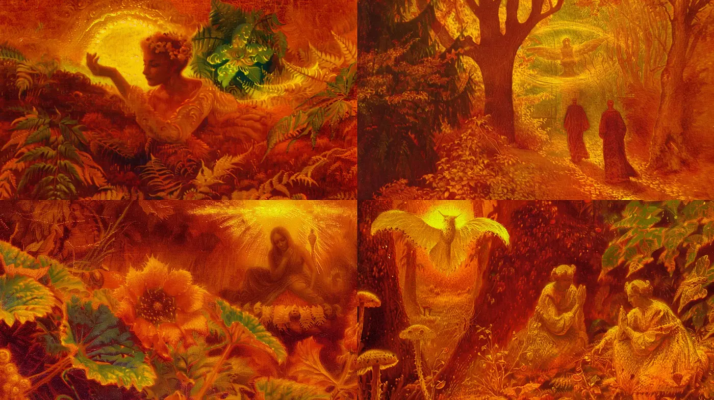 Ethereal Autumnal Dreamscape in Rich Hues - Midjourney sref style