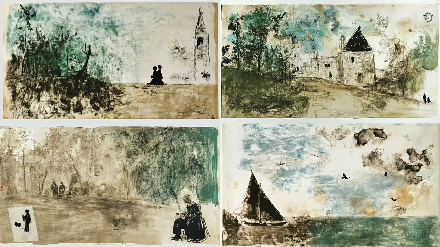 Ethereal Echoes of Antique Narratives: A Time-Worn Pictorial Symphony - Midjourney sref style