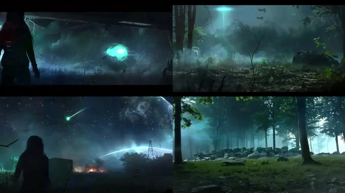 Ethereal Nightscapes: A Consistent Harmony of Enigmatic Hues and Sci-Fi Ambiance - Midjourney sref style