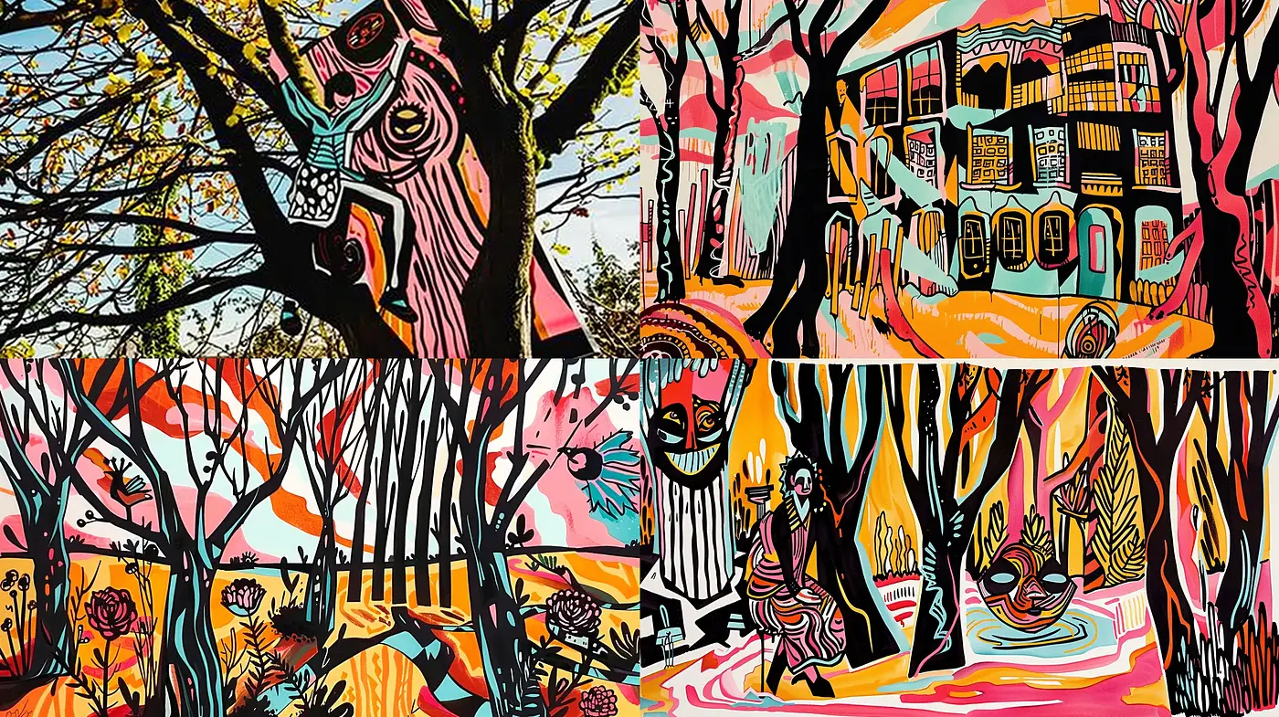 Vibrant Expressionist Fusion with a Surrealist Touch - Midjourney sref style
