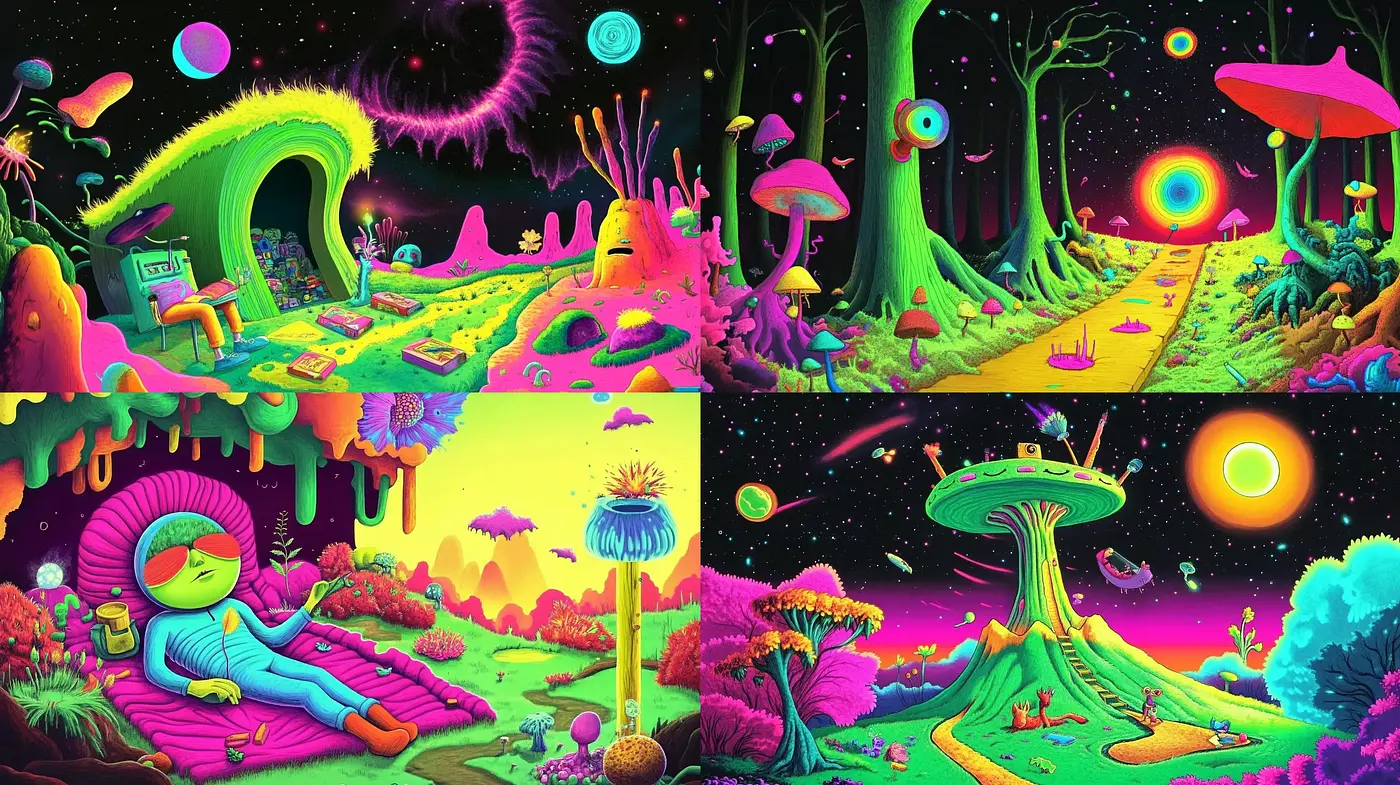Luminous Psychedelic Dreamscape Fusion - Midjourney sref style