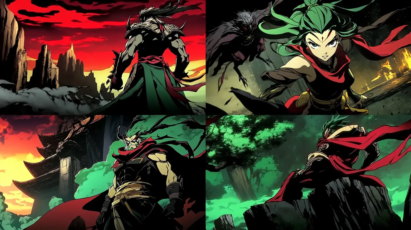Dynamic Anime-Inspired Visual Saga - Midjourney sref style