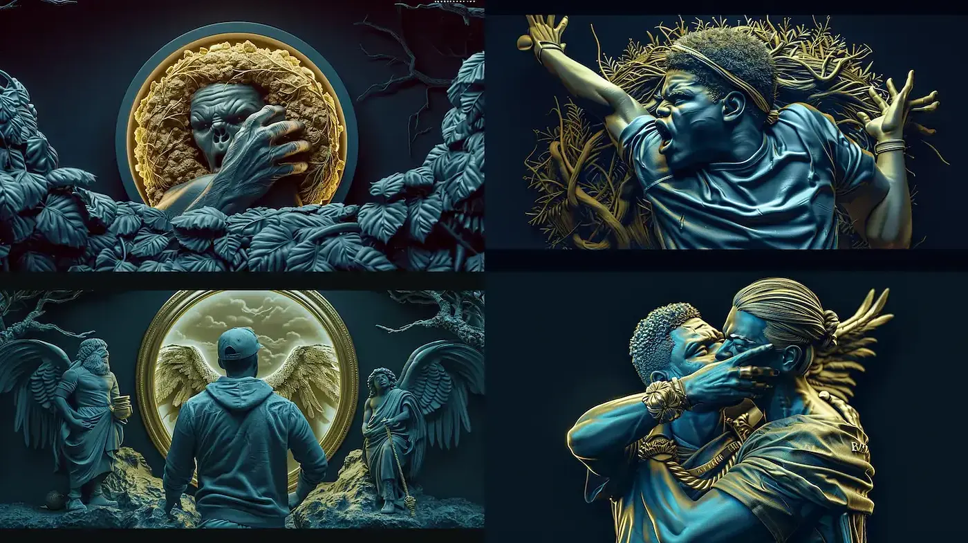 Surreal and Dramatic Visual Exploration with a Dark Palette - Midjourney sref style