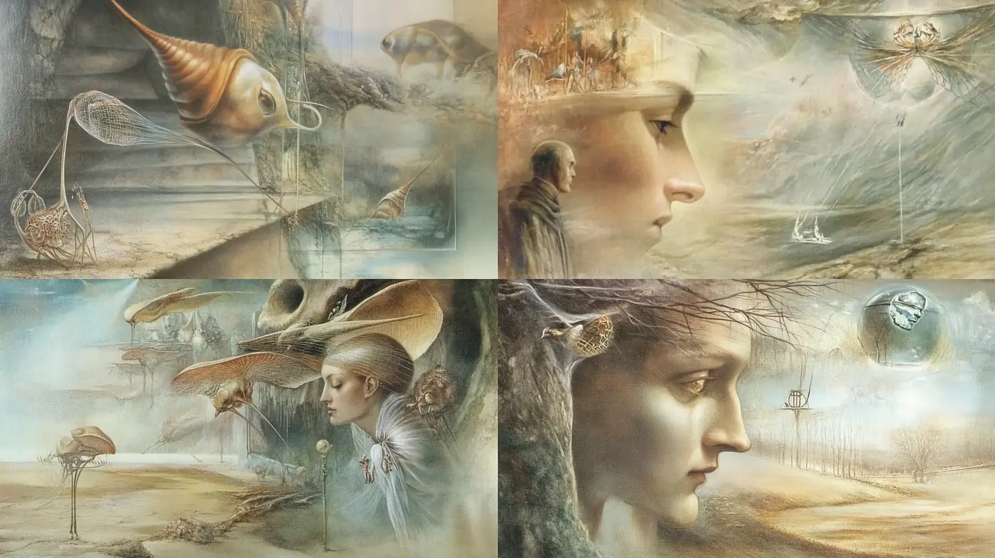 Ethereal Dreamscapes: Surrealist Expressions in Soothing Earth Tones - Midjourney sref style