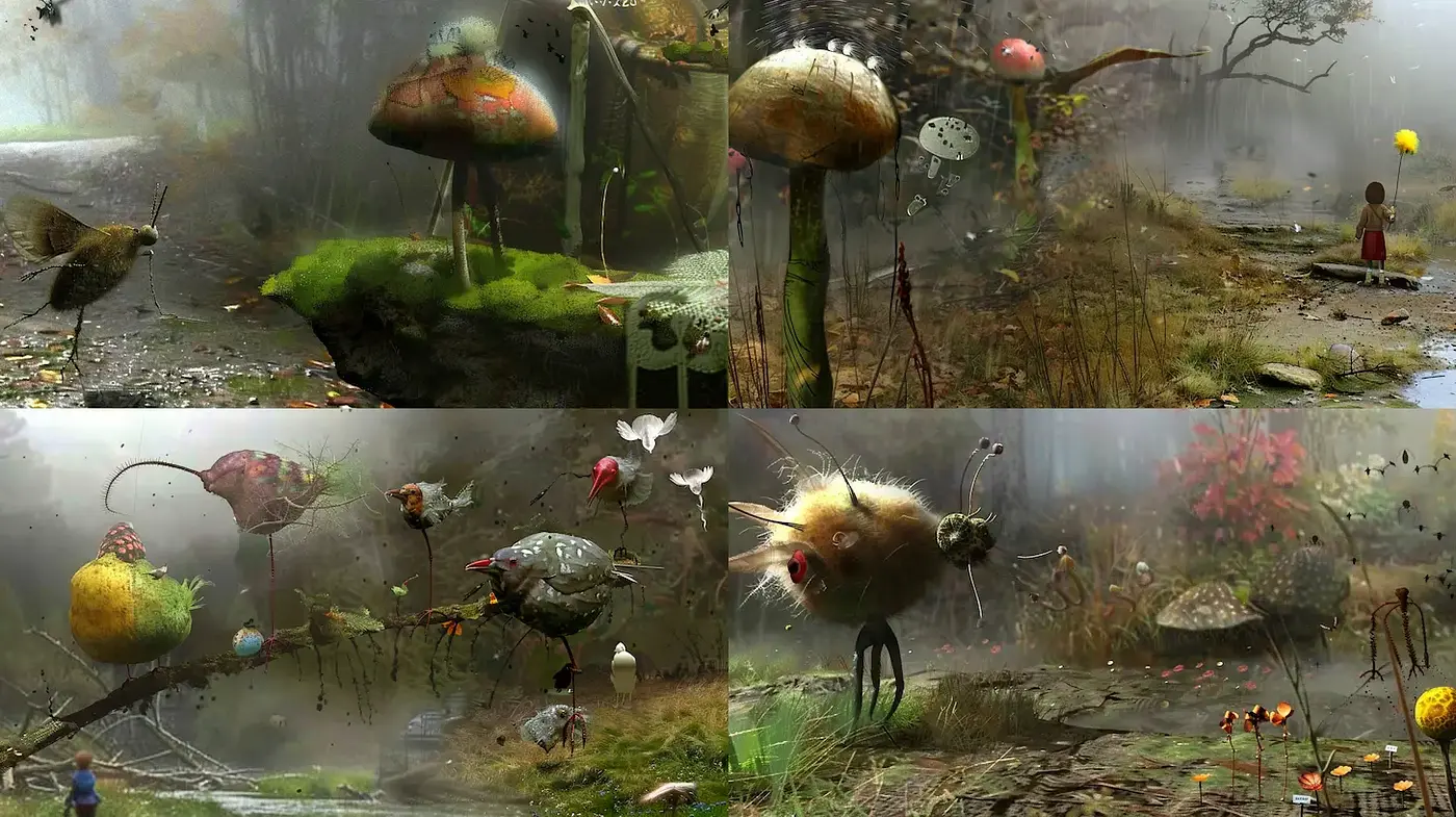 Whimsical and Ethereal Fantasy Landscape with Nature's Quirkiness - Midjourney sref style