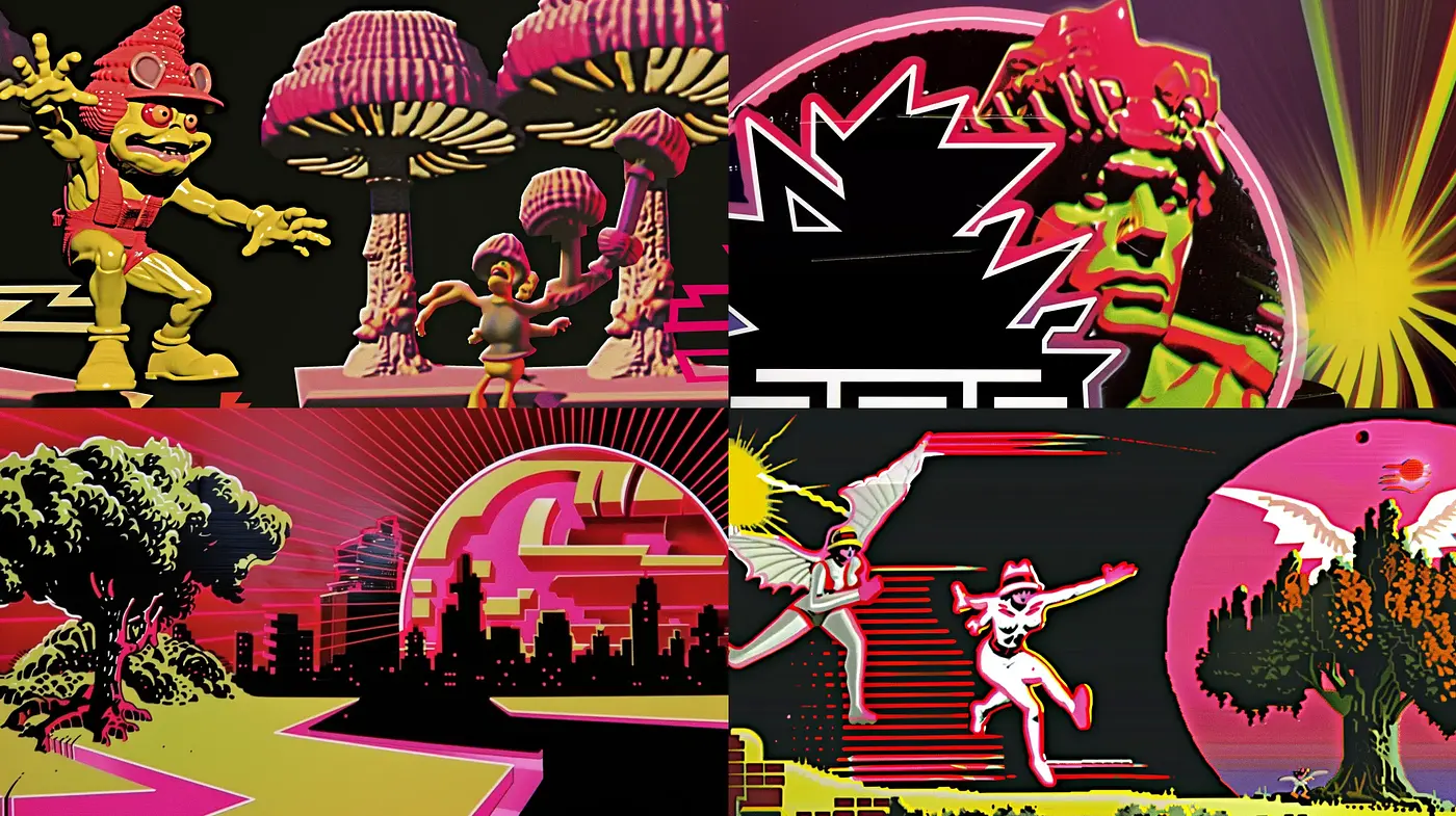 Neon Retrofuturism with Abstract Expressionist Undertones - Midjourney sref style