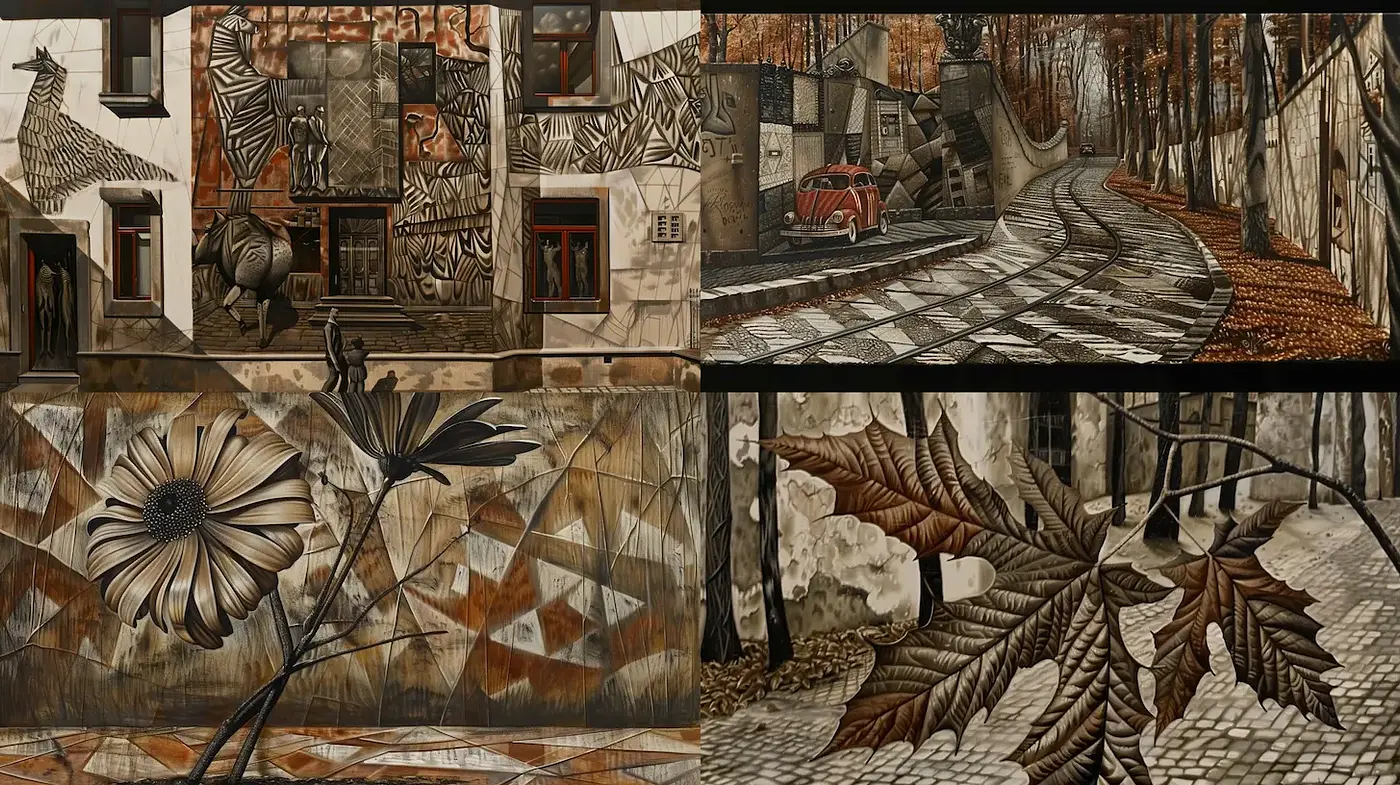 Intricate Depictions with an Emphasis on Nature and Urban Life - Midjourney sref style