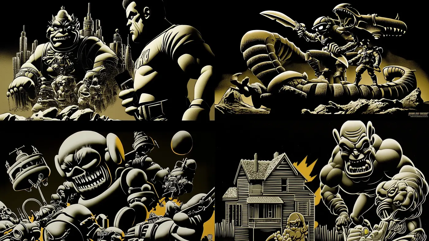 Monochromatic Retro Comic Extravaganza - Midjourney sref style