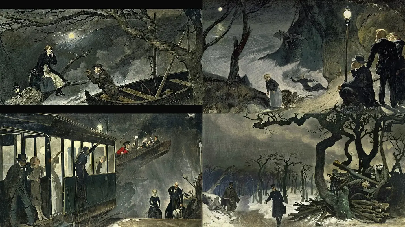 Moonlit Elegy in Noir: A Symphony of Shadows and Melancholy - Midjourney sref style