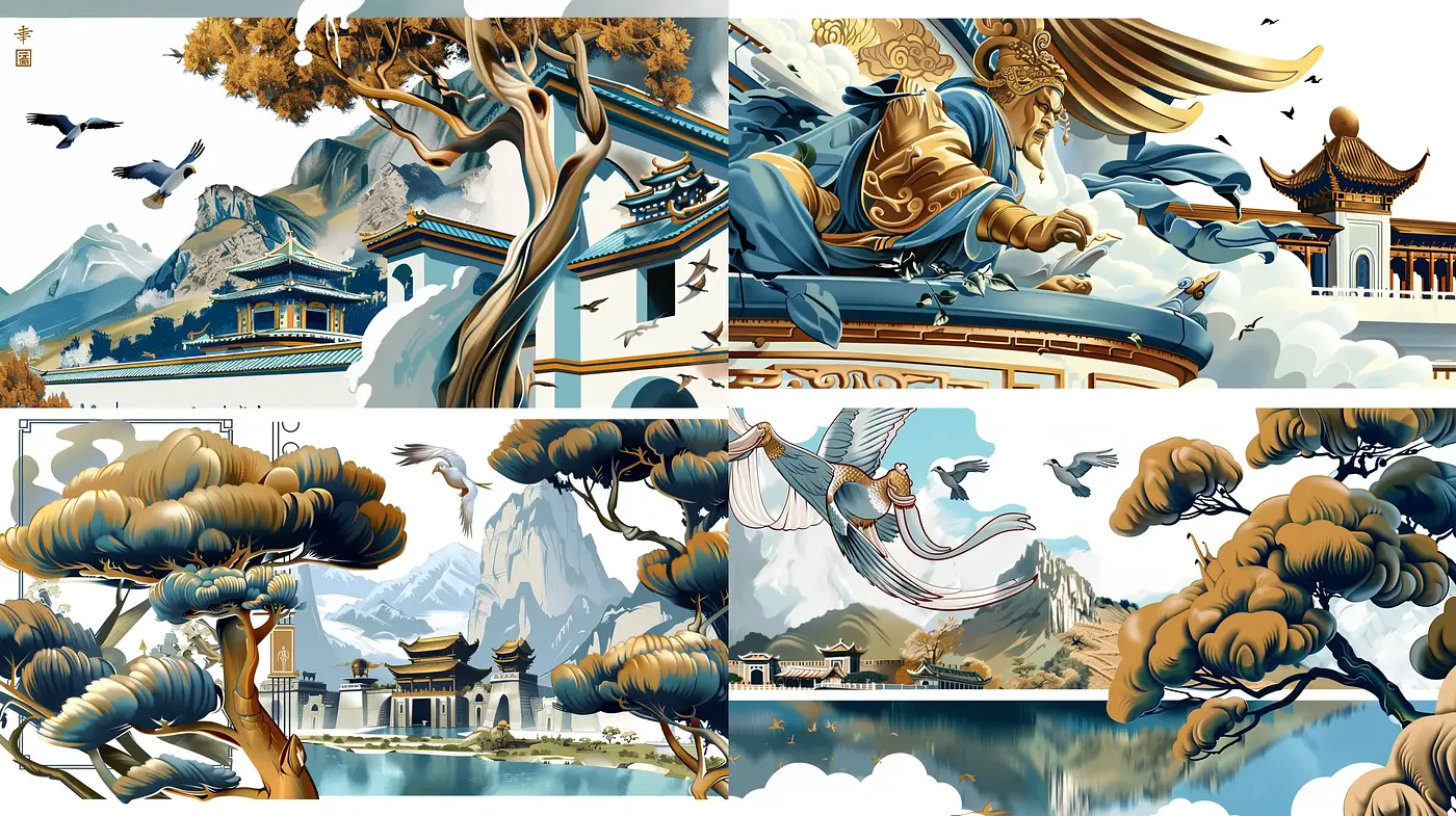 Ethereal Serenity in Celestial Blue: A Homage to Traditional Eastern Art - Midjourney sref style