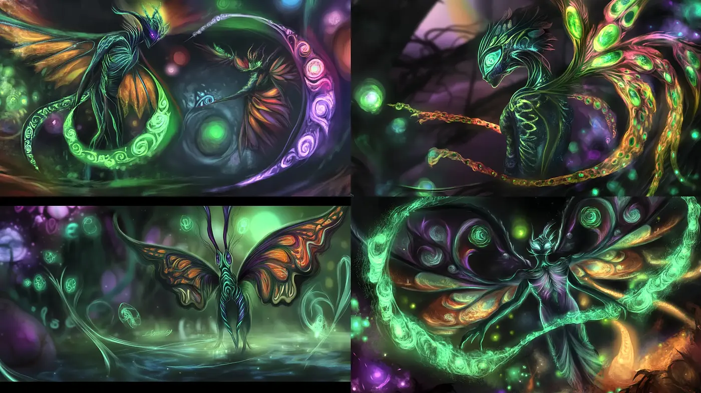 Luminous Ethereal Fantasy: A Dance of Vivid Hues and Dreamlike Textures - Midjourney sref style