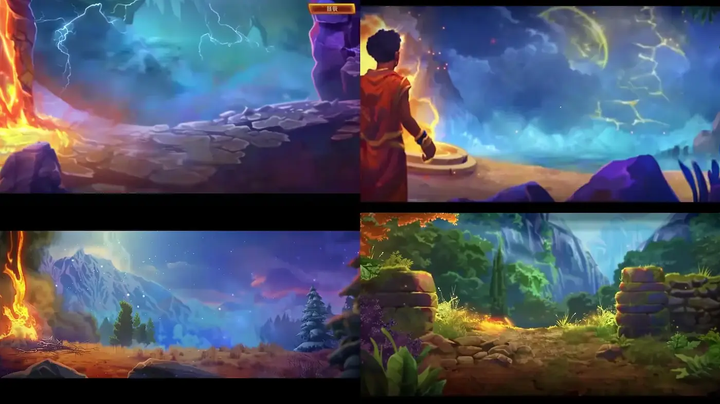 Vibrant and Mystical Fantasy Landscapes with Distinctive Celestial Elements - Midjourney sref style