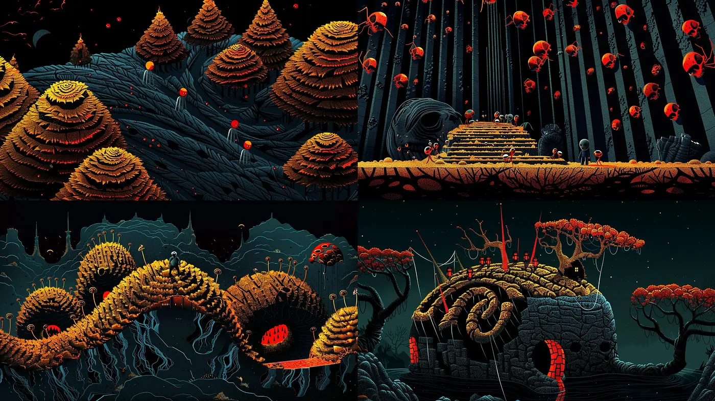 Eerie Surrealist Dreamscape with a Dark Mythological Essence - Midjourney sref style