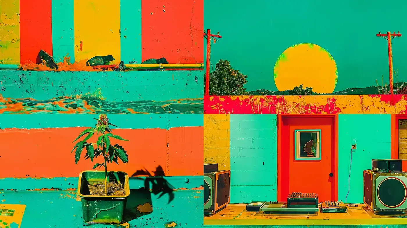 Vibrant Retro Urban Aesthetic with Surreal Elements - Midjourney sref style