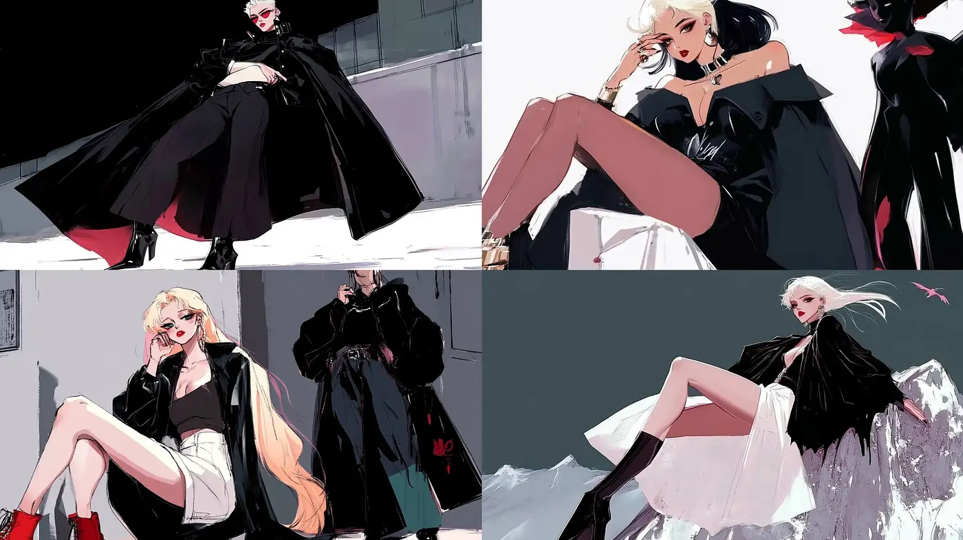 Elegant Noir Anime Elegance with a Modern Twist - Midjourney sref style