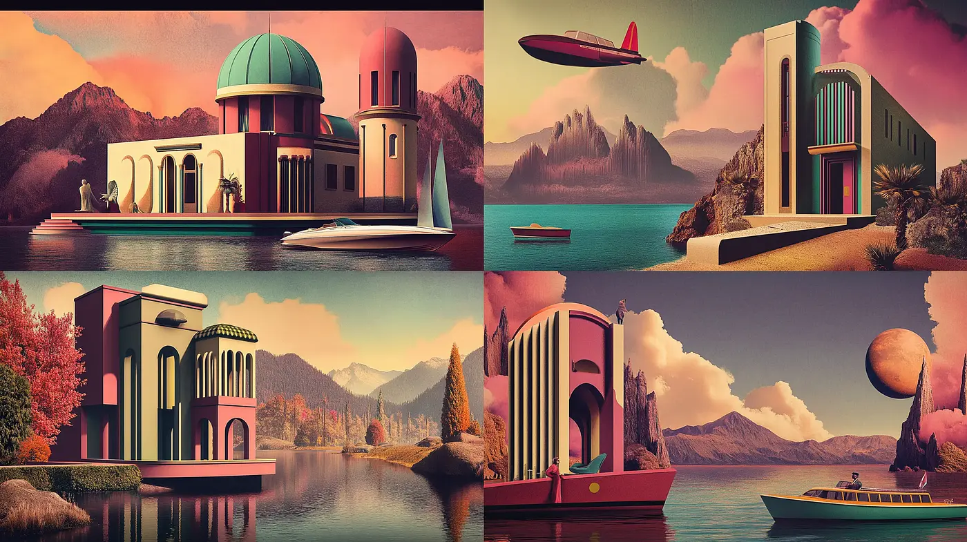 Serene Retrofuturistic Dreamscape with Pastel Palette - Midjourney sref style