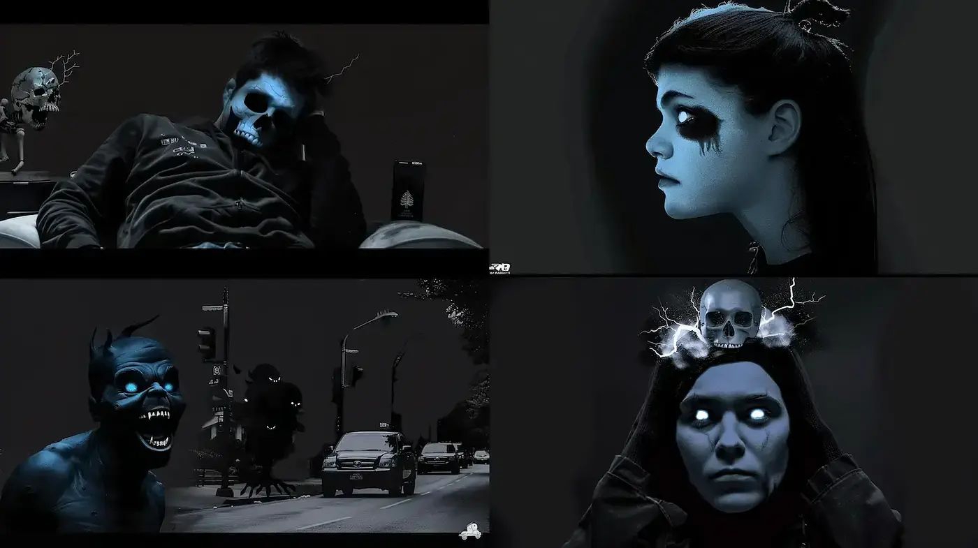 Nocturnal Monochrome with Surreal Horror Elements - Midjourney sref style