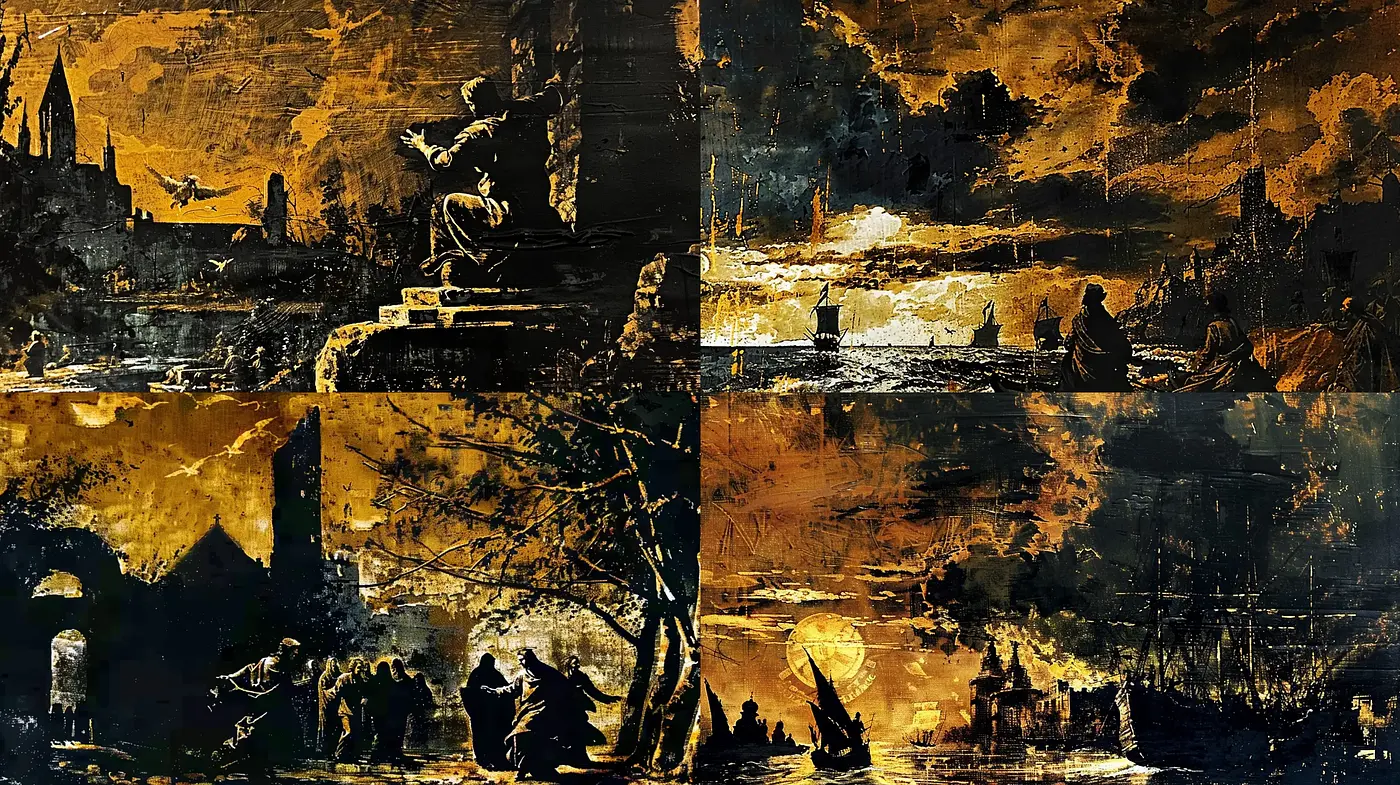Golden Twilight Visions in Stylized Texture - Midjourney sref style
