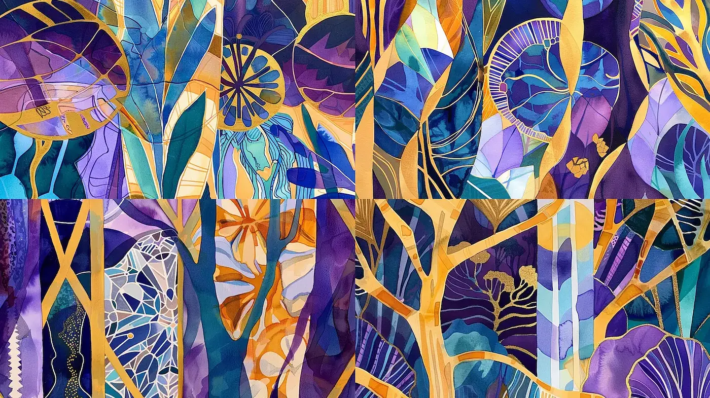 Vibrant Abstract Nature-Inspired Art with Geometric Elements - Midjourney sref style