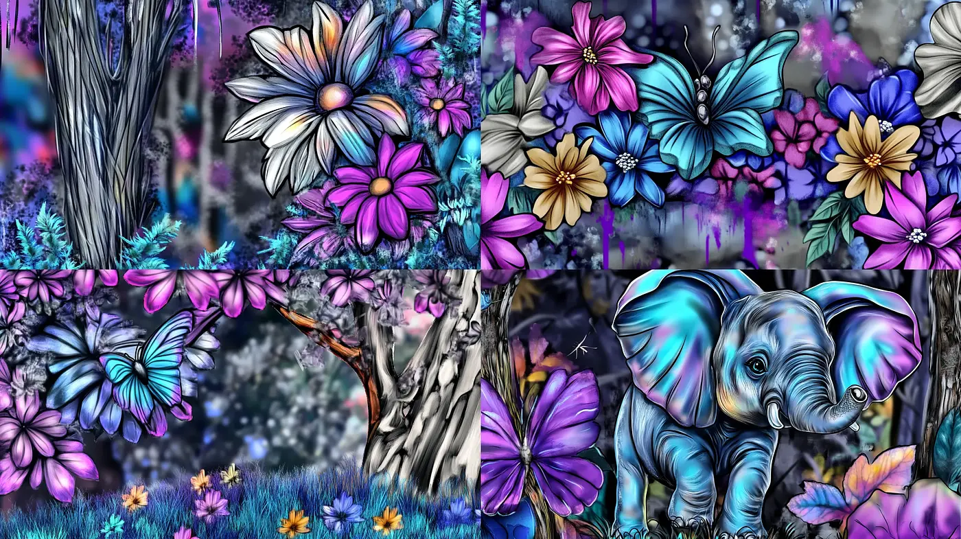 Enchanted Chromatic Garden: A Fusion of Vivid Hues and Whimsical Flora - Midjourney sref style