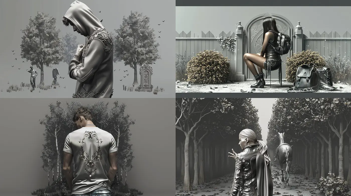 Monochromatic Elegance: A Study in Grayscale Textures and Contemplative Atmosphere - Midjourney sref style