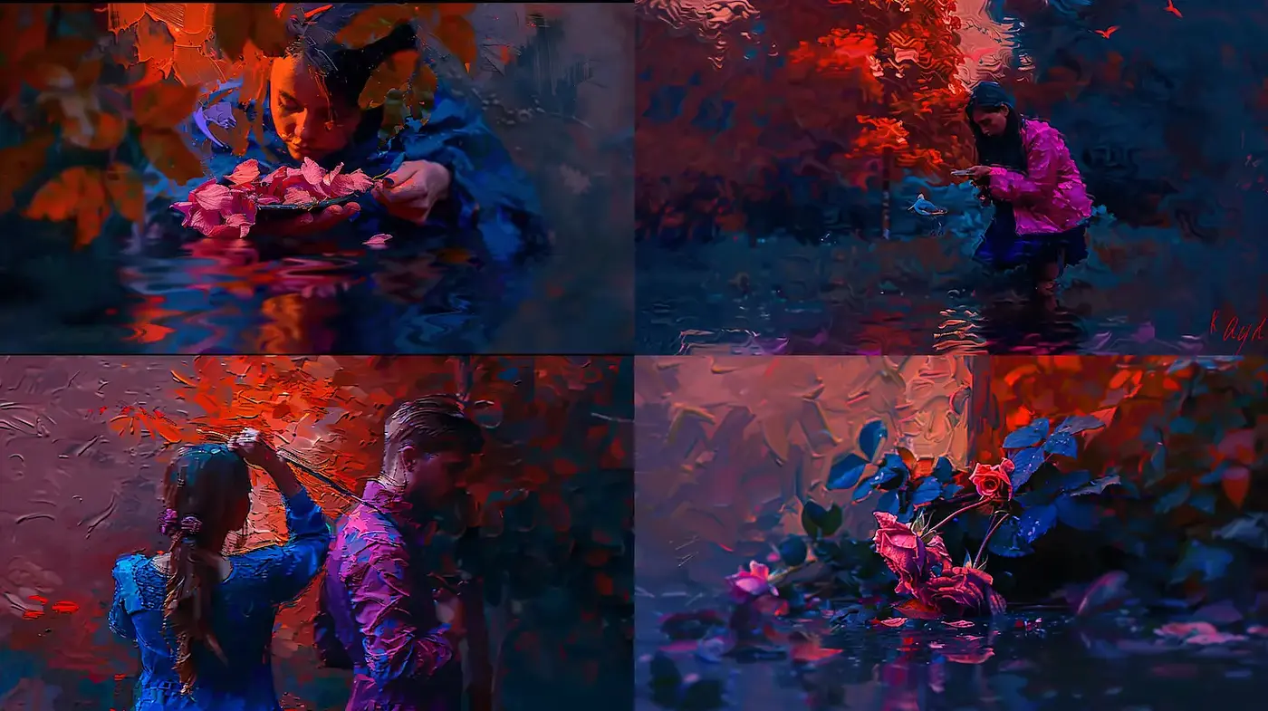Vibrant, dreamlike atmosphere with impressionistic floral elements - Midjourney sref style