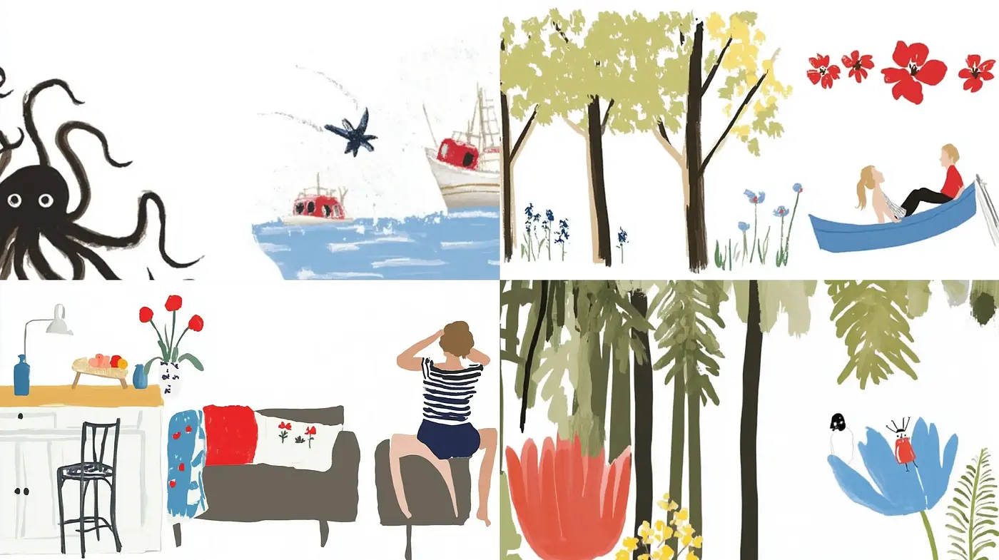 Simplistic Serenity in Pastel Storybook Illustrations - Midjourney sref style