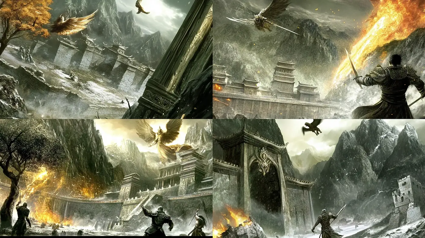 Epic Fantasy Battle Scenes with Dramatic Flair - Midjourney sref style