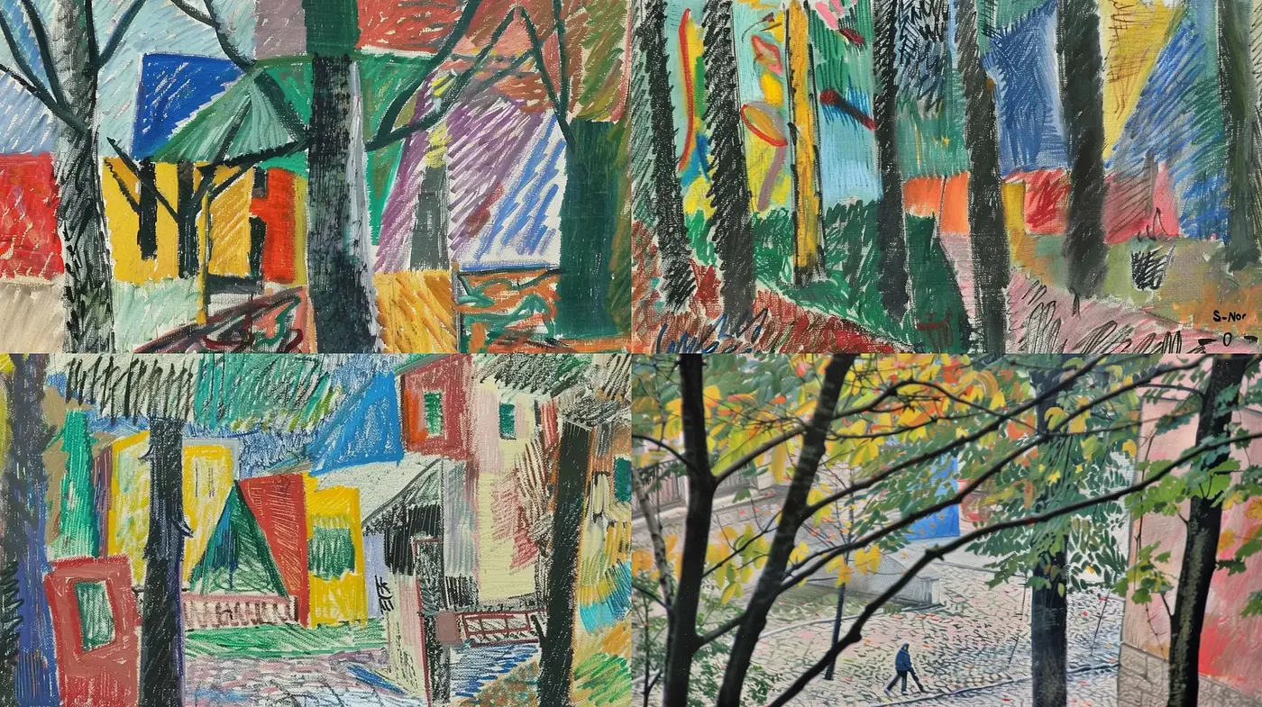 Expressionist Brushwork with a Patchwork of Vivid Hues - Midjourney sref style