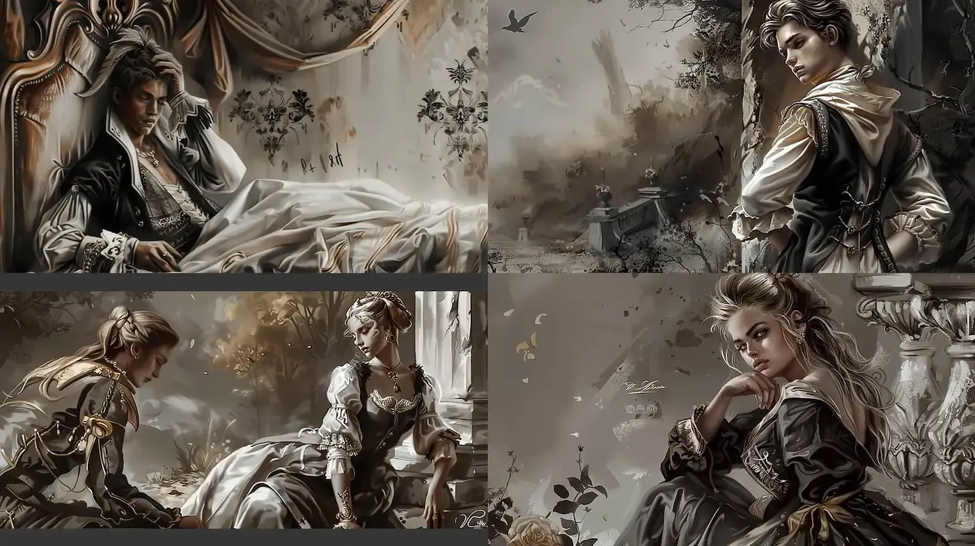 Elegant Portraits with Baroque Influence and Intricate Textures - Midjourney sref style