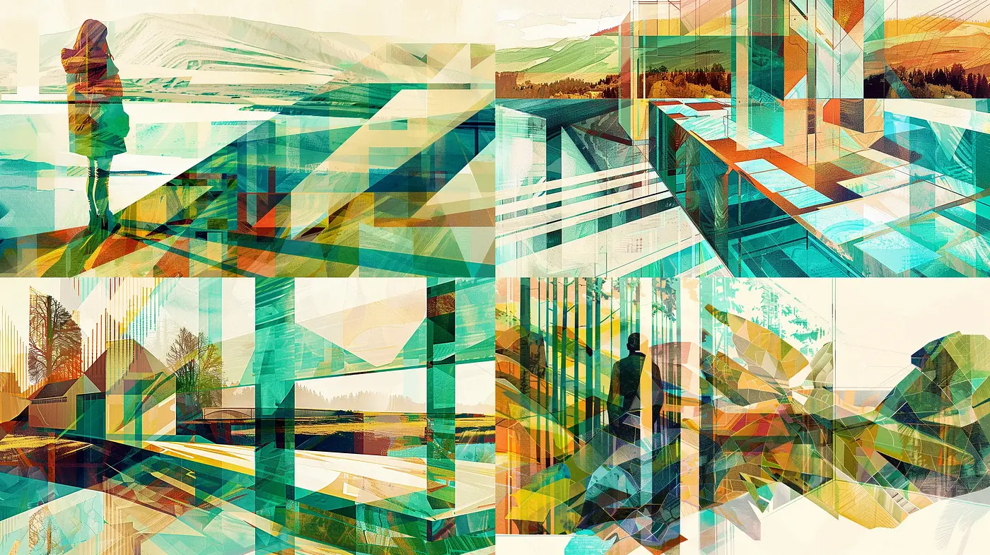 Geometric Landscape Fusion with Abstract Expressionism - Midjourney sref style