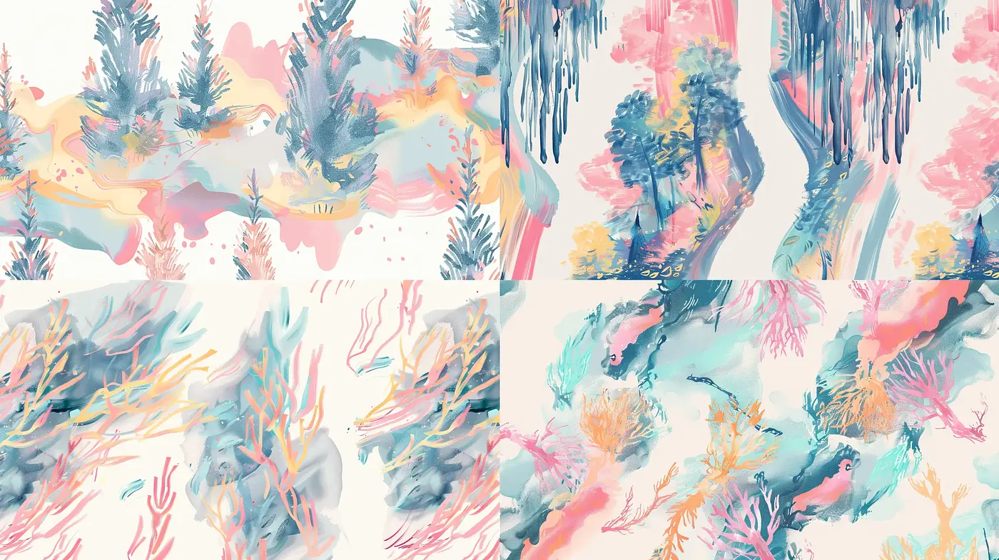 Ethereal Watercolor Dreamscape with Pastel Tones and Fluid Forms - Midjourney sref style