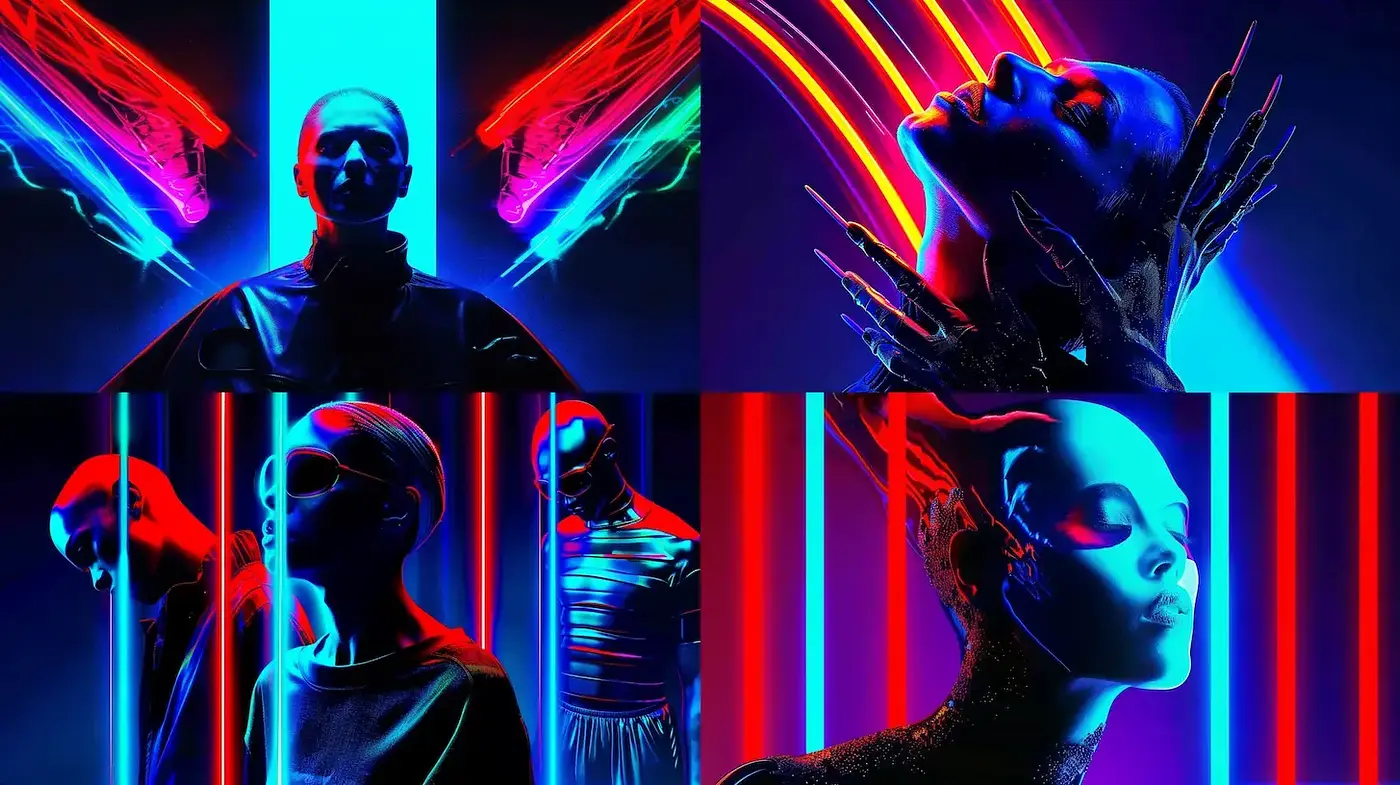 Neon Cyber Dreamscape: A Synthesis of Futurism and Surrealism - Midjourney sref style