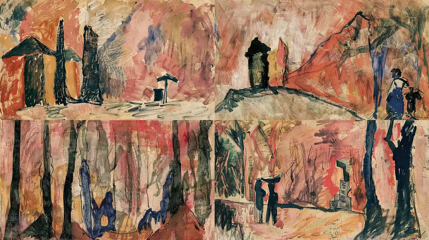 Expressionist Brushwork Meets Rustic Abstraction - Midjourney sref style