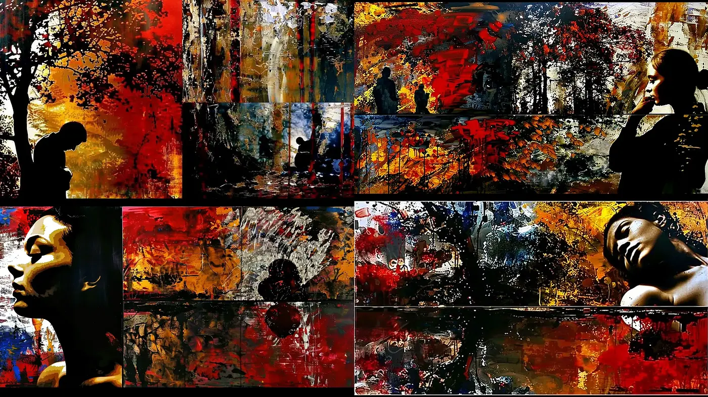 Abstract Expressionist Blaze with Vivid Chromatic Tensions - Midjourney sref style
