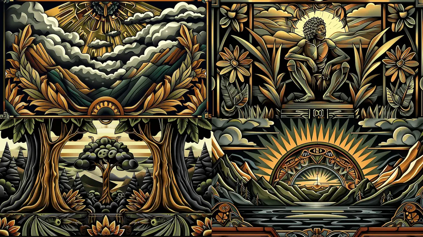 Intricate Nature-Inspired Illustrations with a Serene Aesthetic - Midjourney sref style