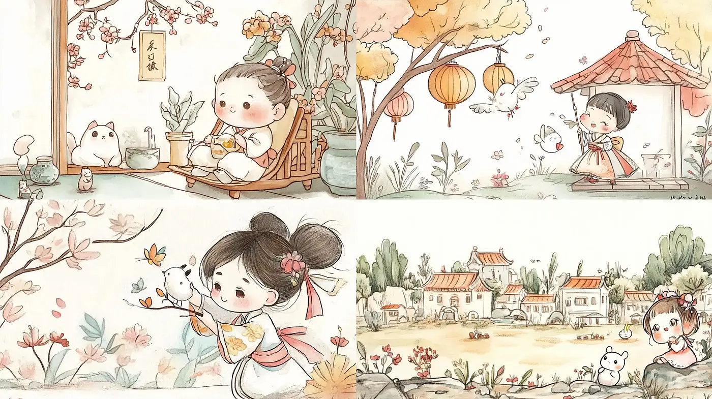 Idyllic Storybook Illustrations with Pastel Watercolor Tones - Midjourney sref style