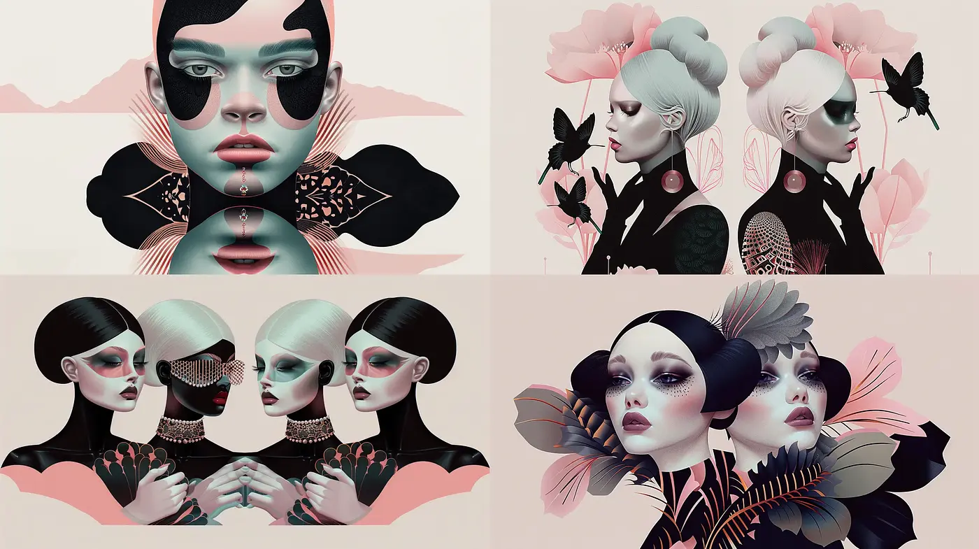 Ethereal Symmetry: A Digital Tapestry of Poise and Pastels - Midjourney sref style