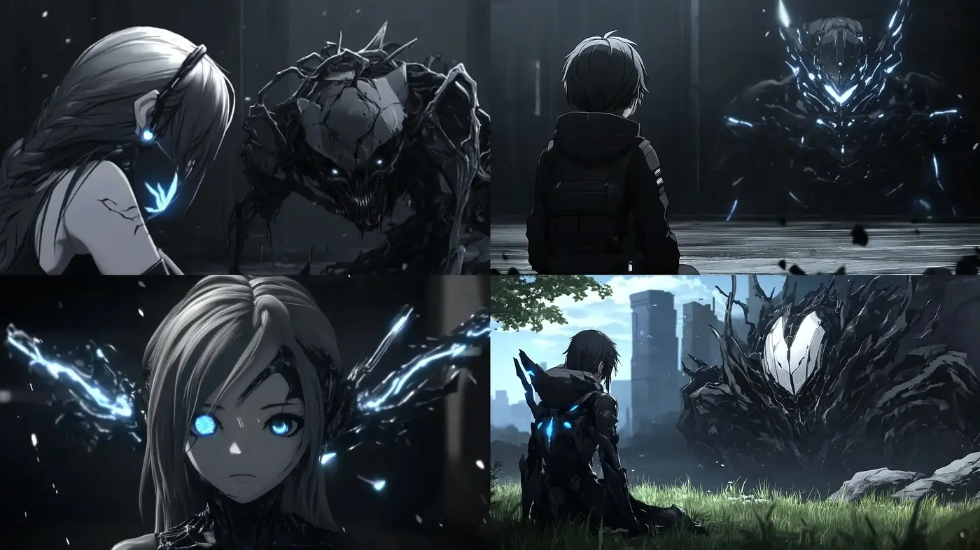Monochromatic Ethereal Anime Encounter - Midjourney sref style