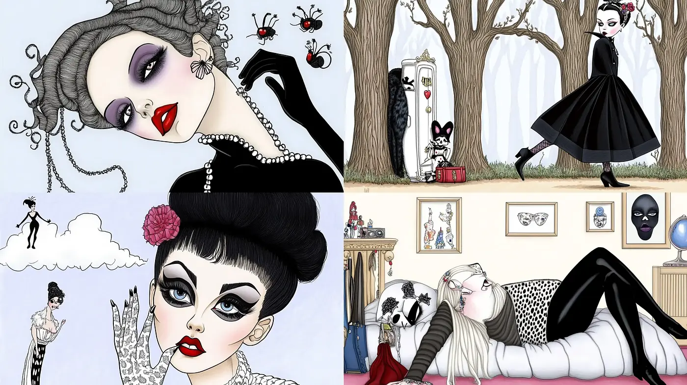 Elegant Gothic Whimsy in Monochromatic Tones - Midjourney sref style