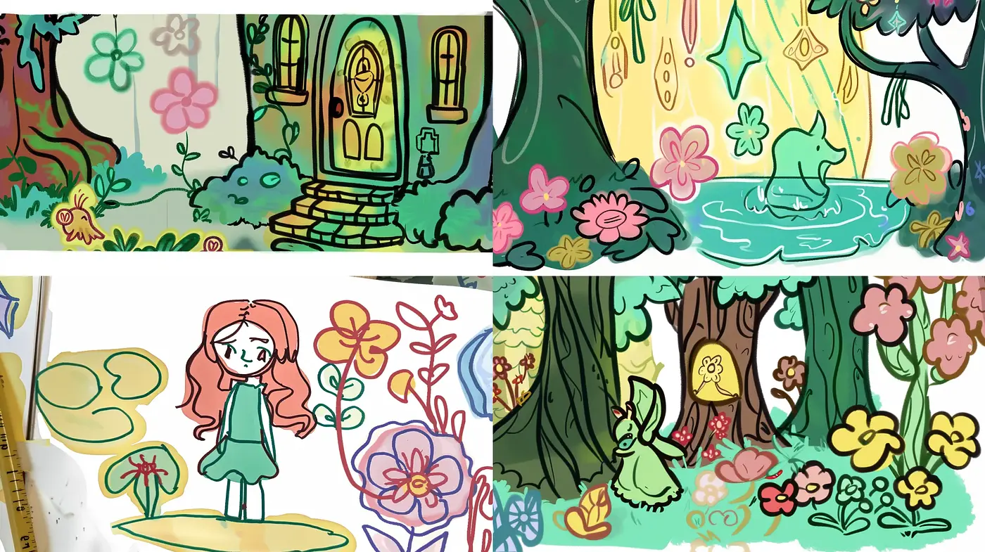 Whimsical Storybook Illustrations with a Joyous Color Spectrum - Midjourney sref style