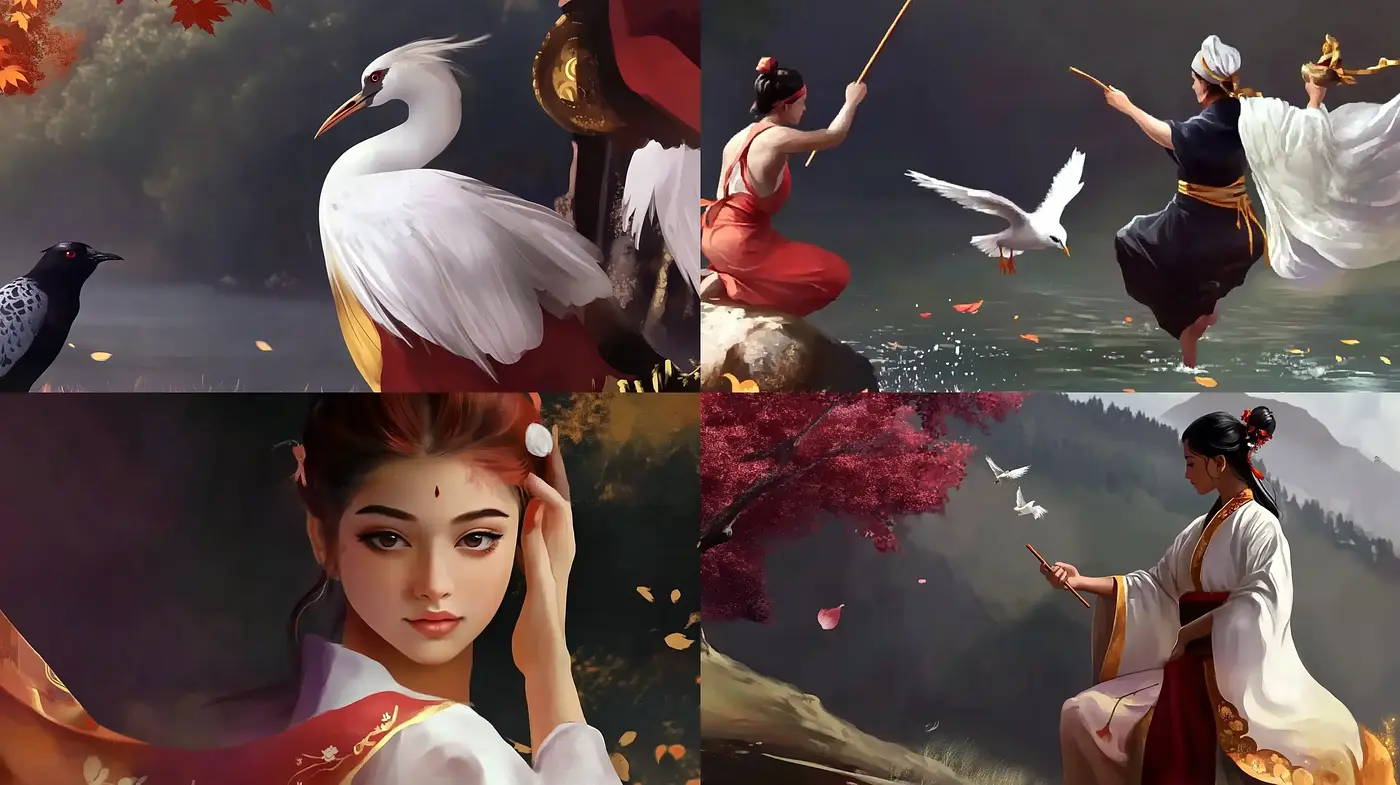 Ethereal Autumn Elegance: A Fusion of Traditional Eastern Aesthetics with Nature's Palette - Midjourney sref style