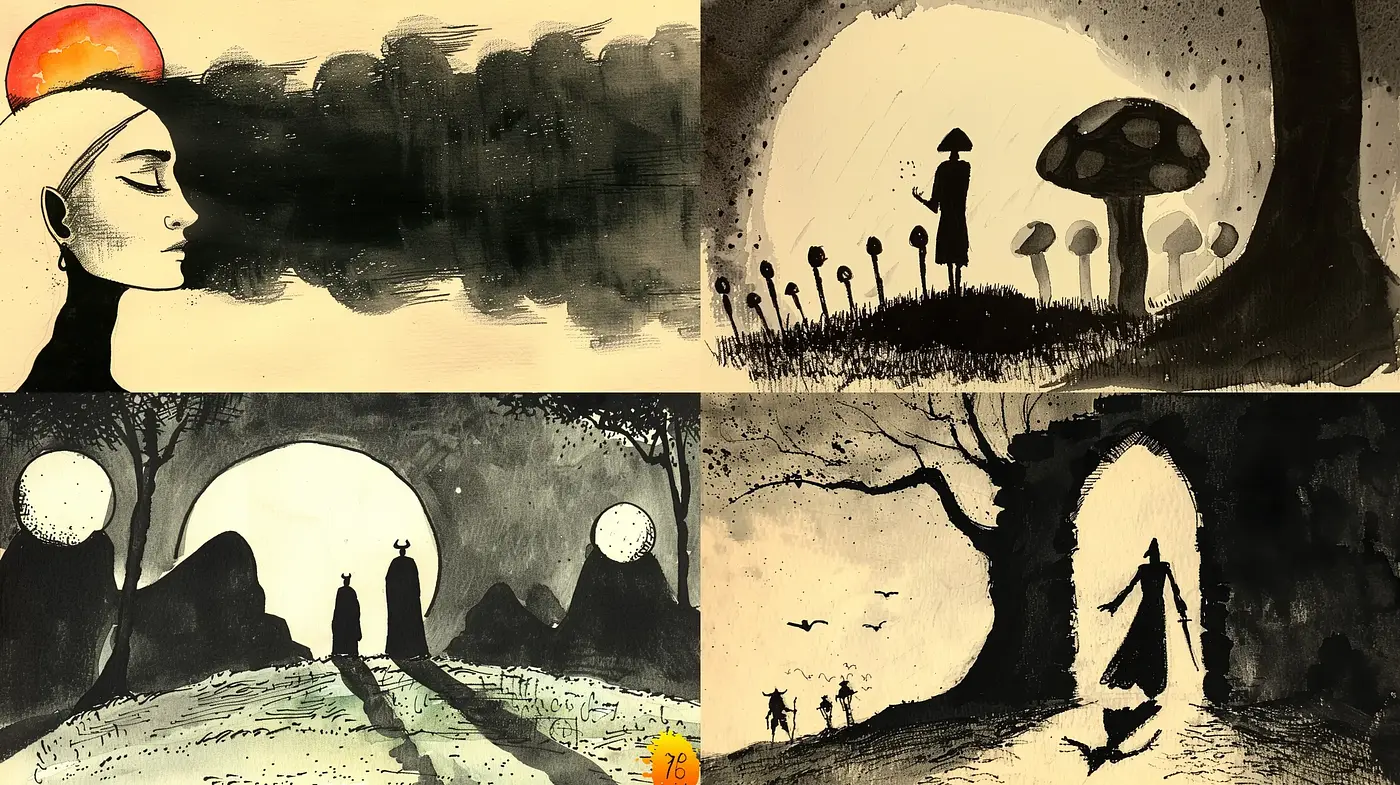 Ethereal Monochrome Dreamscape: A Consistent Exercise in Atmospheric Storytelling - Midjourney sref style