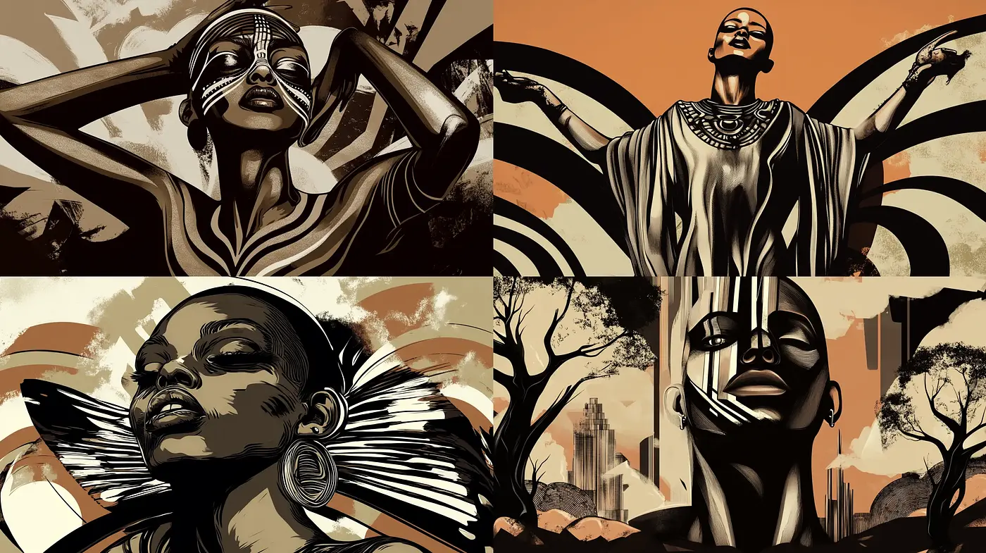 Sunset Hues and Graceful Contours: An Afrofuturistic Elegance - Midjourney sref style