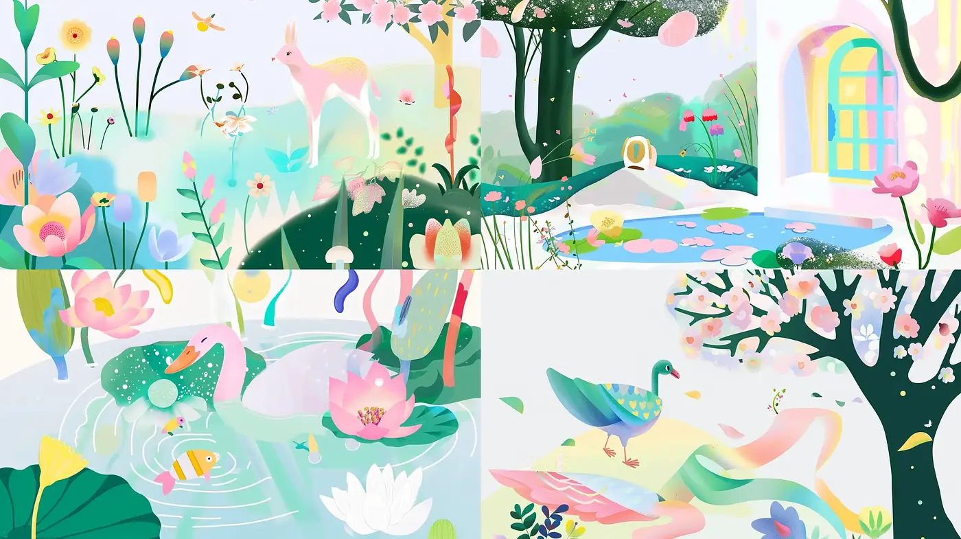 Enchanted Pastel Dreamscape with Whimsical Botanicals - Midjourney sref style