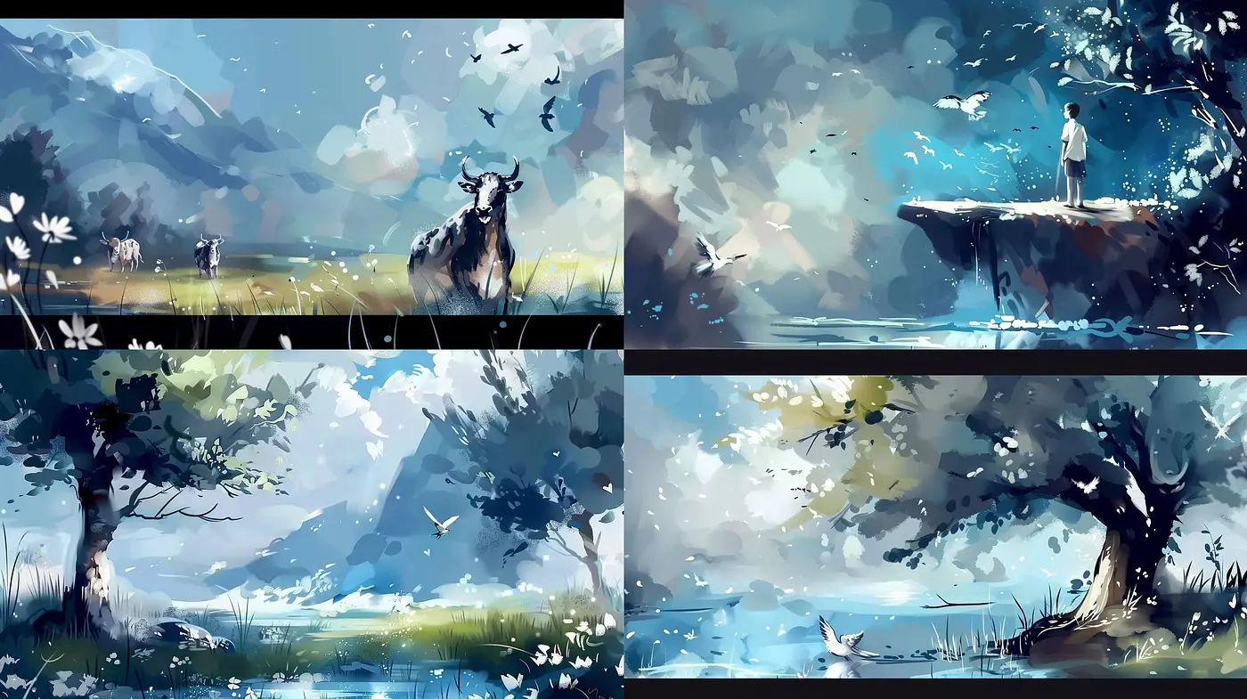 Coalescing Dreamscapes: A Symphony of Brush Strokes and Revealed Tales - Midjourney sref style