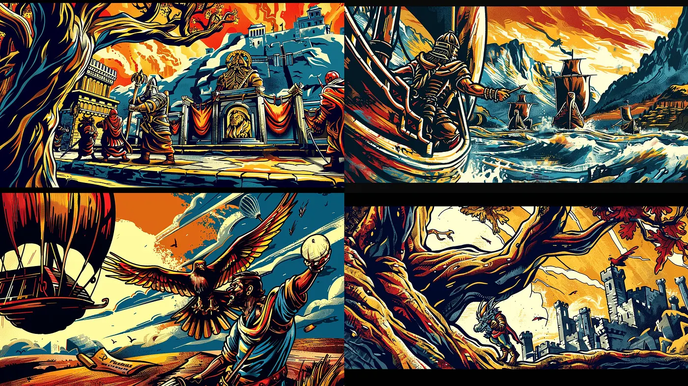 Epic Saga Aesthetic: A Meld of Dynamic Brushwork with a Mythological Undercurrent - Midjourney sref style