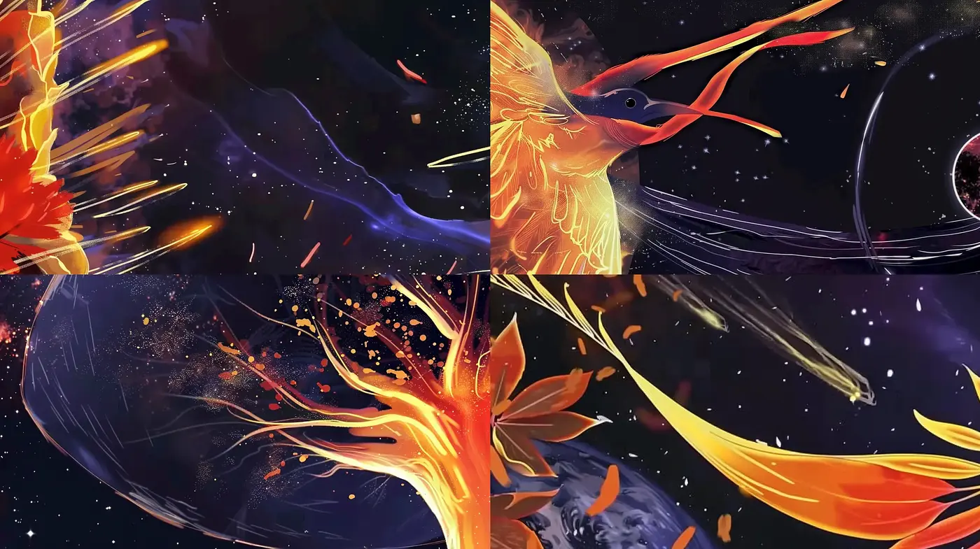 Stellar Brushstrokes of Phoenix Rebirth - Midjourney sref style