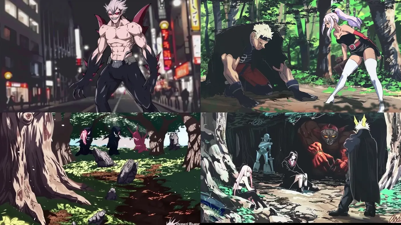 Dynamic Anime-Inspired Vigor with a Contrasting Urban and Natural Backdrop - Midjourney sref style