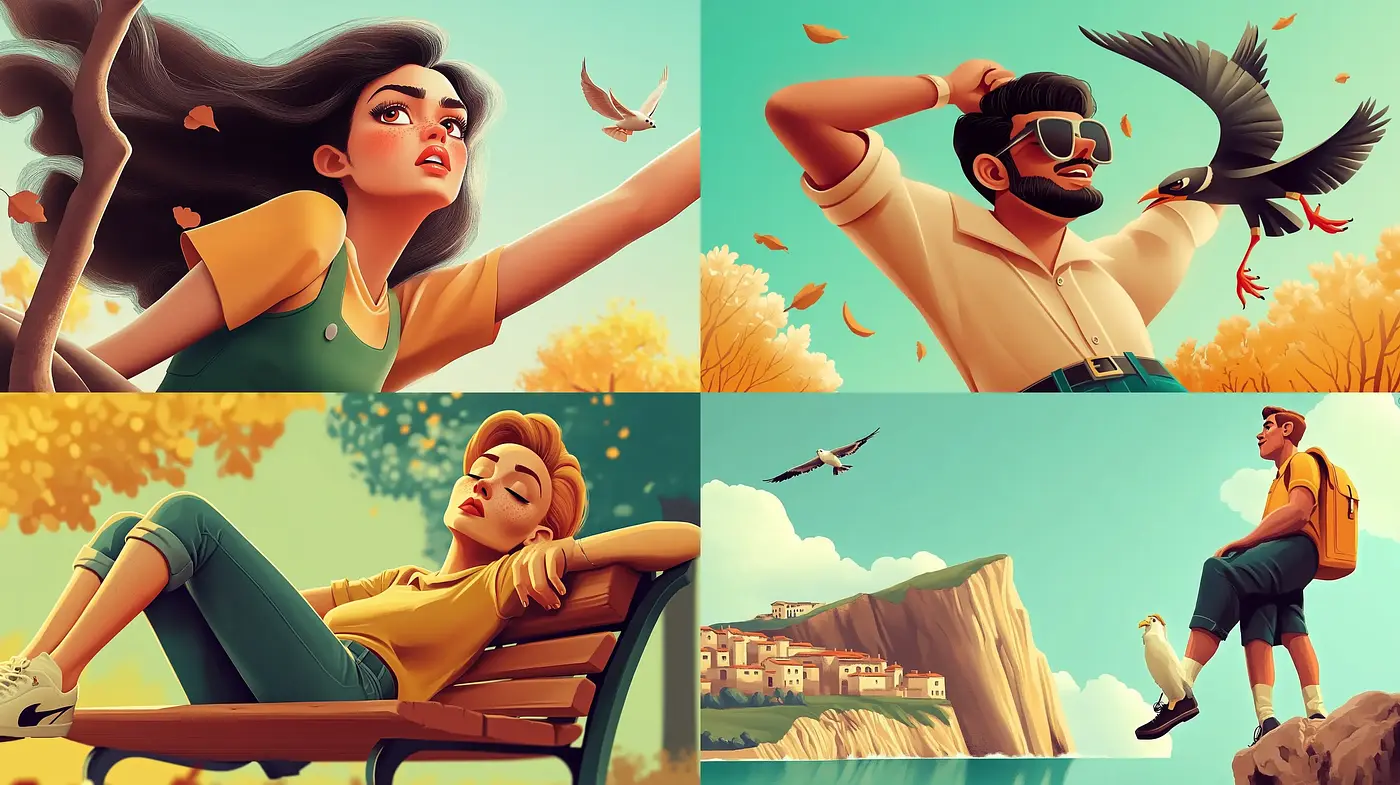 Warm Tones and Serene Scenes: A Consistent Style Across Varying Compositions - Midjourney sref style